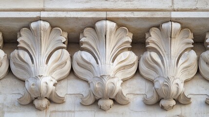 Poster - Architectural detail of ornate stone reliefs showcasing elegant leaf patterns on a historical building facade in a classic style.