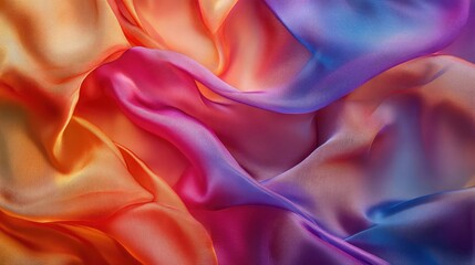 Poster - Colorful satin fabric texture with smooth waves creating an elegant background design ideal for fashion and artistic presentations