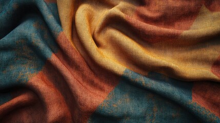 Poster - Abstract Colorful Fabric Texture in Warm Tones with Soft Draping Highlights for Textile Backgrounds and Design Projects