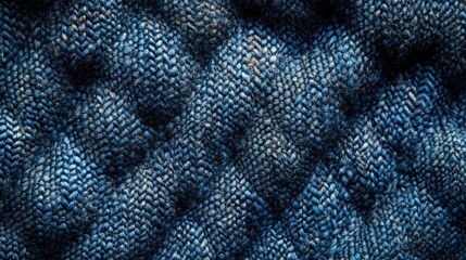 Poster - Knitted fabric texture in deep blue hues ideal for background design and creative projects showcasing textile patterns and details