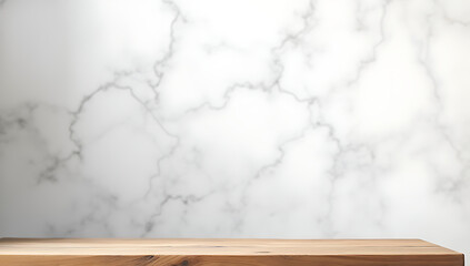 Poster - A modern wood table top sits atop a clean white abstract gray background perfect for product displays and layouts._00003_
