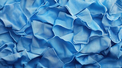 Poster - Textured blue denim fabric artwork showcasing elegant folds and waves in a top view perspective for fashion and textile design concepts