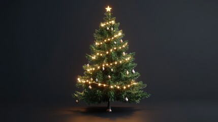 Poster - Festively decorated Christmas tree with warm lights and ornaments against a dark background creating a cozy holiday atmosphere