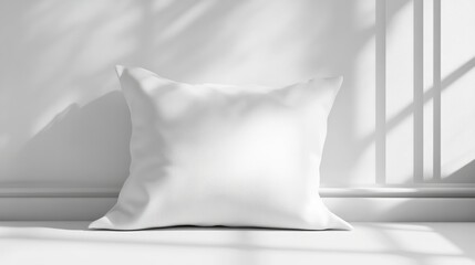 Poster - Minimalist Closeup of a Soft White Pillow on a Bright Background with Gentle Shadows and Light Play