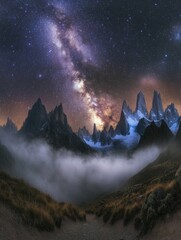 Wall Mural - mountain range milky way