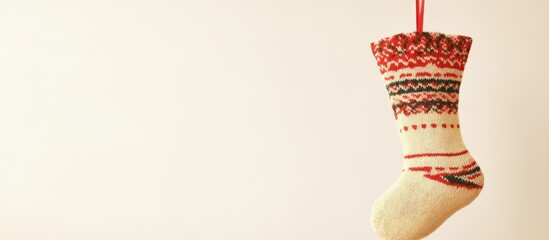 Aufkleber - Festive Christmas sock hanging against a clean white background for holiday decoration and seasonal imagery
