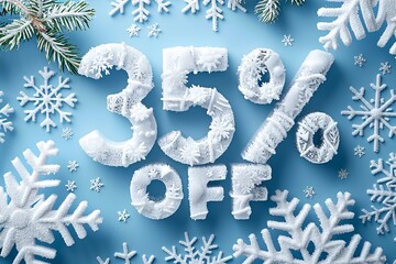 Fototapete - With blue and white snowflakes, the 3D text 