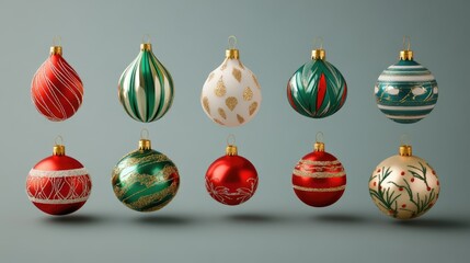 Aufkleber - Colorful Christmas ornaments arranged in a row on a muted background showcasing festive decorations for holiday celebrations