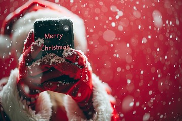 Aufkleber - A Santa-gloved individual is holding a phone with the words 