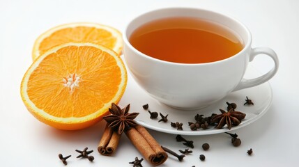Poster - Christmas tea infused with orange anise cinnamon and cloves served on a clean table for cozy festive gatherings