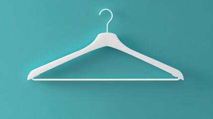 Poster - Minimalistic White Plastic Hanger Hanging Against Aqua Background for Clothing Display and Styling Concepts