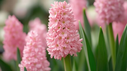 Aufkleber - Pink flowers in focus with blurred background showcasing vibrant hues of nature and selective depth of field in a garden setting.