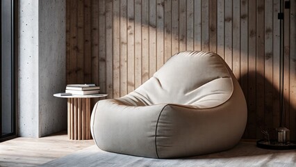 Poster - A cozy reading nook features an oversized abstract foam lounge chair that resembles a cloud. Its soft tactile surface invites sinking into relaxation while the unique form serves