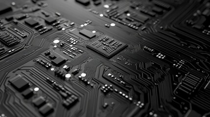 Leinwandbilder - Close up view of intricate circuit board with multiple microchips and electronic components showcasing advanced technology and innovation.