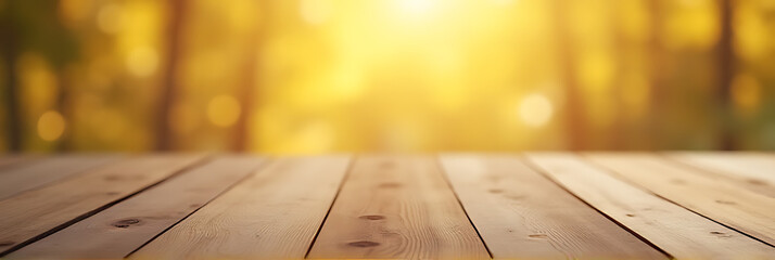 Aufkleber - A minimalist wooden table top with a blurred golden bokeh background suitable for various product display and visual layouts._00003_