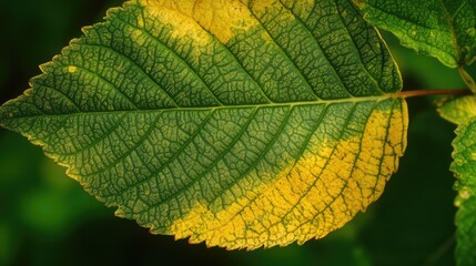 Poster - Detailed macro shot of green and yellow patterned leaves showcasing intricate textures in a lush garden setting for background use