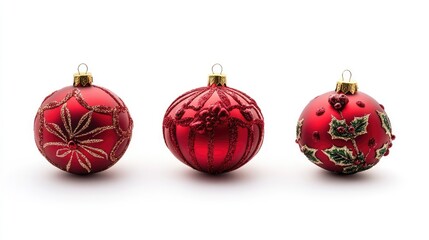 Aufkleber - Red Christmas ornaments for holiday decoration showcasing elegant designs on a white background perfect for seasonal promotions and festive themes