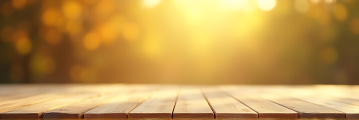Aufkleber - A minimalist wooden table top with a blurred golden bokeh background suitable for various product display and visual layouts._00001_