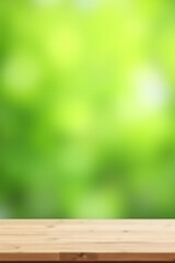 Aufkleber - A minimalist wooden table top sits empty against a soft blur of fresh green abstract background for display and visuals._00001_