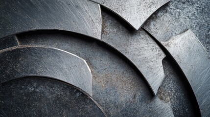 Poster - Close up of metallic cutting wheels arranged artistically highlighting texture and details on a dark background with ample copy space