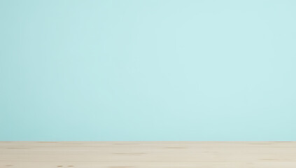 Aufkleber - A minimalist wooden table top on a soft blue pastel colored background is ideal for product display and design visuals._00002_