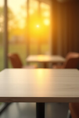 Aufkleber - A minimalist table top appears empty except for a blurred golden glow in the background creating an abstract scene._00003_
