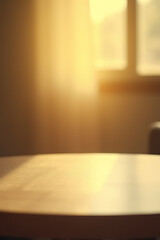 Aufkleber - A minimalist table top appears empty except for a blurred golden glow in the background creating an abstract scene._00002_