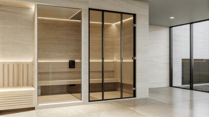 Poster -  sleek stone tiles and minimalistic fixtures create an atmosphere of relaxation.