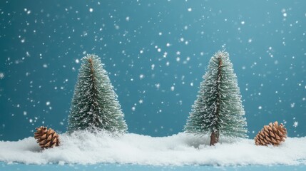Aufkleber - Festive Christmas tree and pine cones in snow creating a winter wonderland scene for holiday greeting cards and seasonal celebrations
