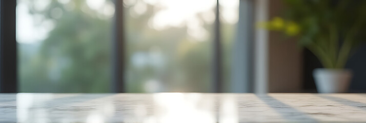 Poster - A marble table top is blurred in the background with an abstract window glass reflection for a unique product display style._00002_