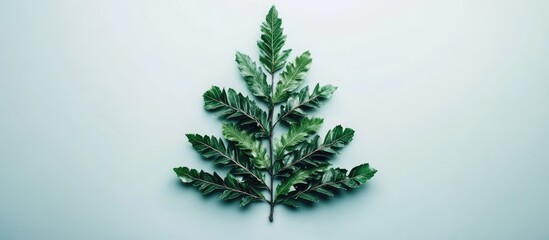 Aufkleber - Christmas tree shape created from green leaves on a light background showcasing nature's minimalistic beauty and festive spirit.