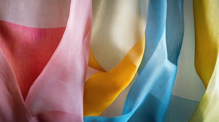 Fototapete - vibrant close up of colorful sheer curtain fabric showcasing modern design and texture elements in soft lighting