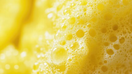 Poster - Macro shot of vibrant yellow sponge texture with bubbles highlighting its unique surface details and natural patterns.