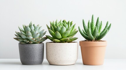 Poster - Succulent plants in modern pots showcasing minimalistic home decor and stylish indoor garden arrangement for contemporary living spaces