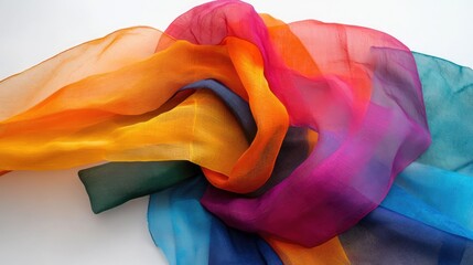 Poster - Colorful silk veil fabric elegantly arranged showcasing vibrant hues and flowing textures perfect for fashion and textile design concepts