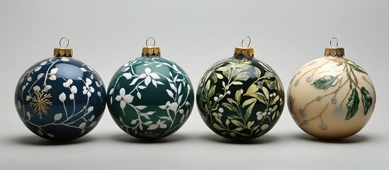 Poster - Decorative vintage Christmas ornaments showcasing intricate floral designs in a range of elegant colors for festive holiday decoration.