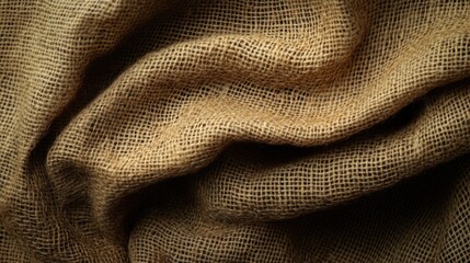 Fototapete - Natural burlap fabric texture with soft folds creating an organic and rustic background ideal for textile and design projects.