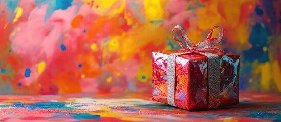 Aufkleber - Colorful Christmas present on a bright abstract background with space for text or holiday wishes and festive messaging