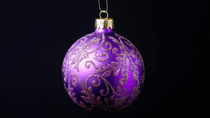 Poster - Lavender Christmas tree ornament with intricate designs elegantly hanging against a dark background for festive holiday decor imagery