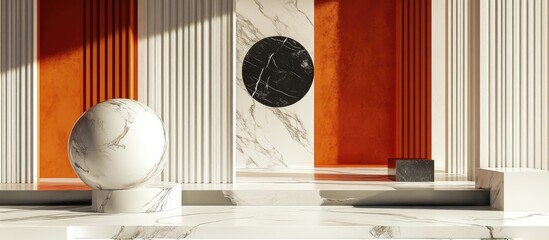 Poster - Modern architectural composition featuring marble textures and geometric shapes in a vibrant interior design setting