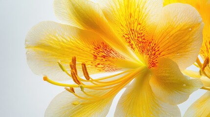 Aufkleber - Vibrant closeup of a yellow flower with delicate details against a clean white background showcasing nature's beauty and elegance.