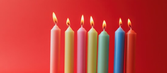 Aufkleber - Vibrant birthday candles glowing brightly against a striking red background evoking joy and celebration