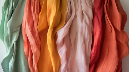 Poster - Colorful flowing fabrics showcasing a variety of textures and hues perfect for fashion or textile design concepts.