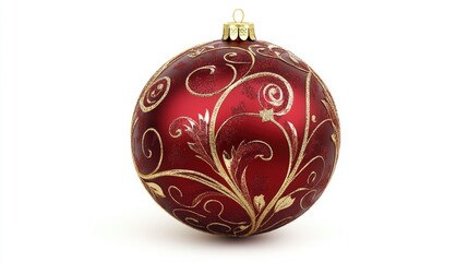 Poster - Elegant red Christmas tree ornament with intricate gold swirls on a white background symbolizing festive spirit and holiday cheer