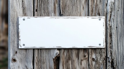 Poster - Blank white metal sign on weathered wooden background for customizable text display horizontal banner template.