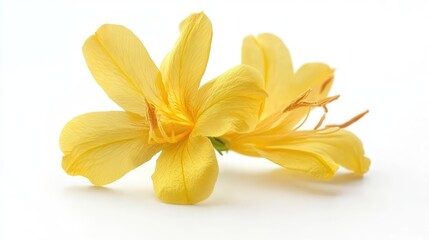Poster - Yellow flower closeup against white background showcasing delicate petals and vibrant color ideal for nature and floral design concepts
