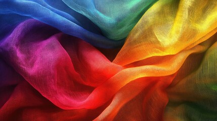 Fototapete - Colorful Translucent Fabric Background Displaying Vibrant Waves of Red, Blue, Green and Yellow Textile for Creative Design Projects