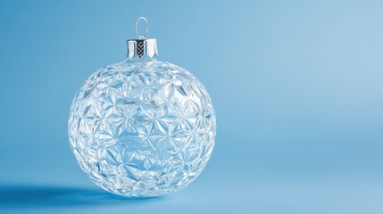 Aufkleber - Transparent Christmas ornament on blue backdrop with copy space ideal for festive greeting card designs or holiday promotions.