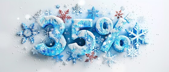 Fototapete - With blue and white snowflakes, the 3D text 