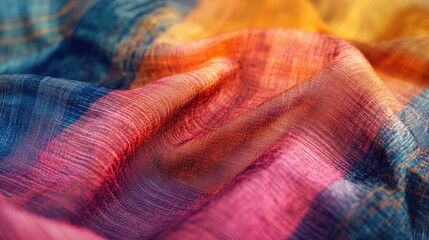 Poster - Vibrant textile texture with colorful patterns suitable for fashion design and digital backgrounds showcasing fabric details and surface quality